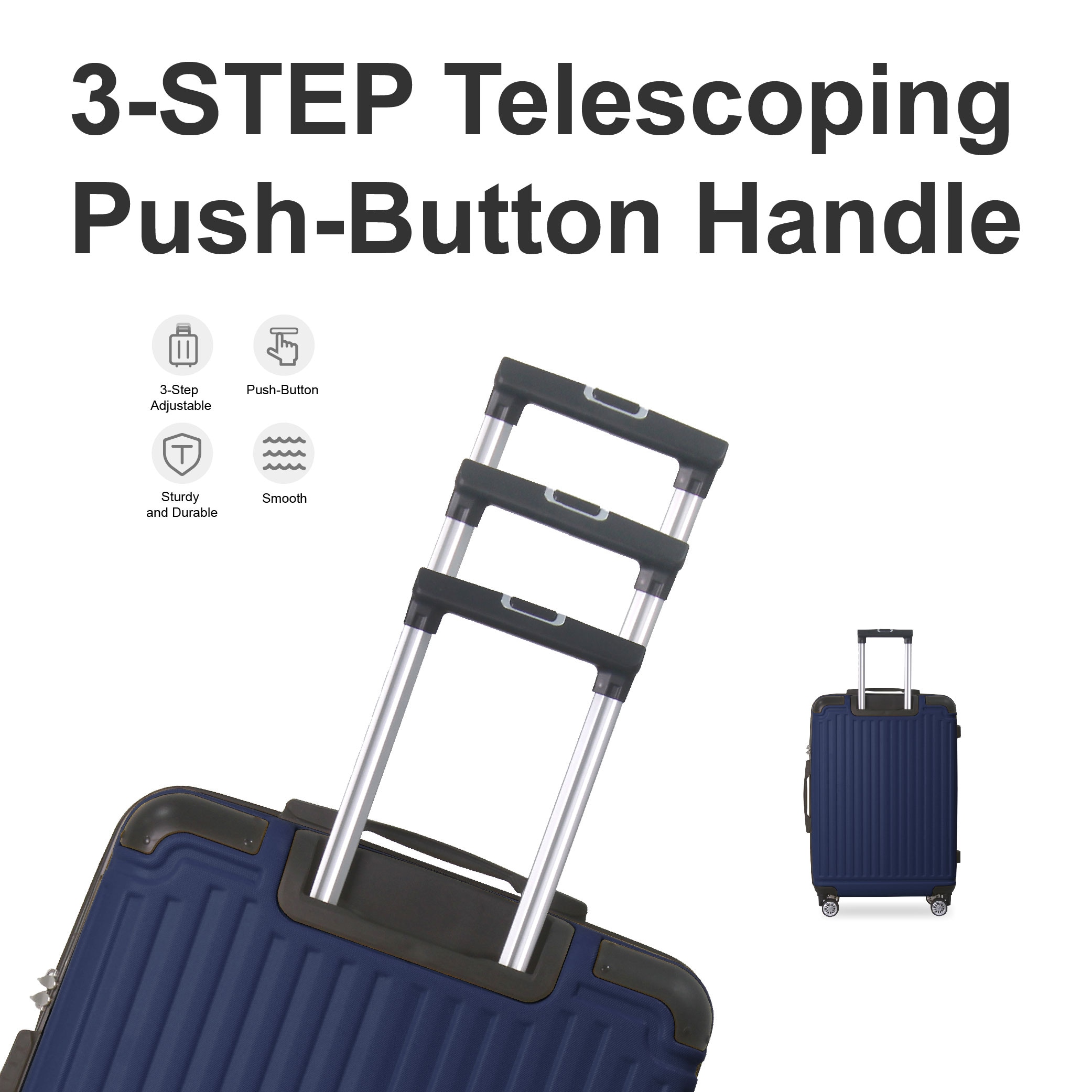 Blue 3-Piece Premium ABS Luggage Set-20", 24", And 28" Suitcases With Multi-Position Handle, Silent Spinner Wheels, And TSA-Approved Lock-Durable, Stylish, And Spacious Travel Gear_voghion.com